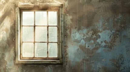 Fototapeta premium Vintage window frame with aerial view background suitable for text or image