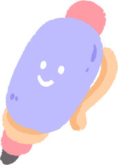 A purple cartoon pen with a pink top and a smiley face.
