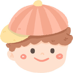 A boy with a pink hat and brown hair