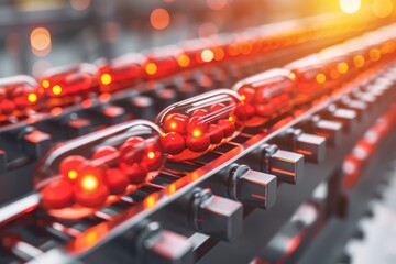 Obraz premium Production Line with Red Capsules