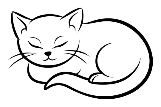 recommend clip art: A sleeping kitten or cat outline drawing vector illustration
