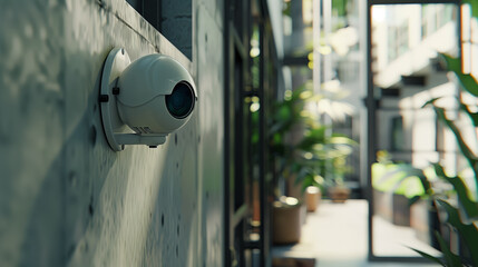 CCTV security camera operating outdoor.View of a Security camera targeting a detected intrusion
