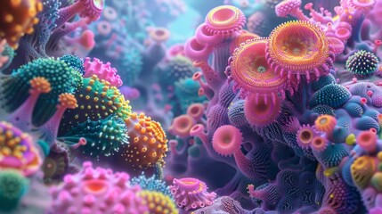 Naklejka premium Abstract Coral Reefs - Create a 3D scene of abstract coral reefs with intricate details and bright colors