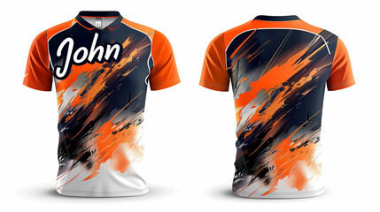 sport jersey t-shirt design sublimation print with written text "John" isolated on white background