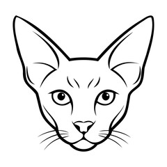 The cat's head face has whiskers and ears. Line art style cat's head vector illustration logo and icon design.