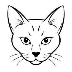 The cat's head face has whiskers and ears. Line art style cat's head vector illustration logo and icon design.