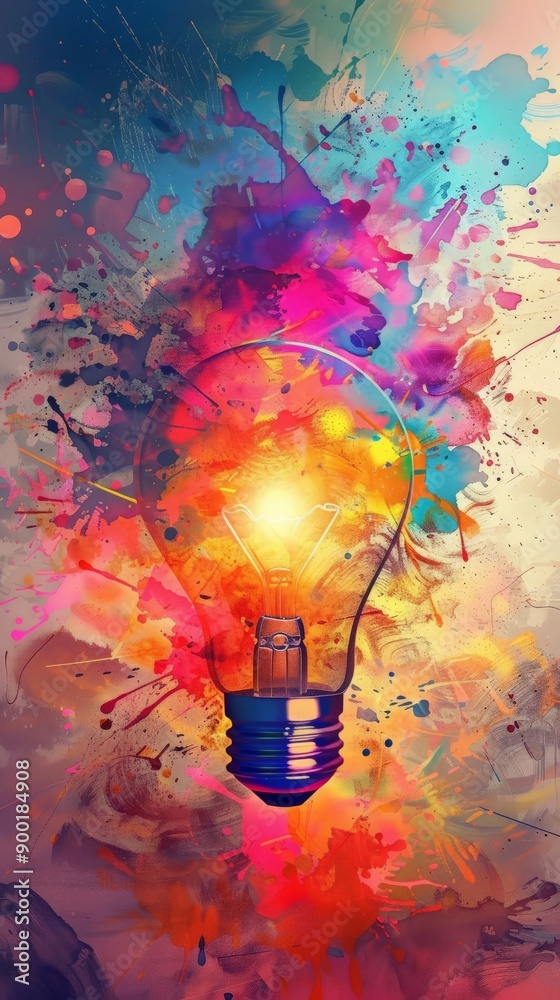 Aufkleber Exploding colors with a light bulb at the center. Symbolizing a burst of ideas and creativity.