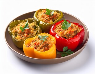 Tasty dish stuffed bell peppers on white background