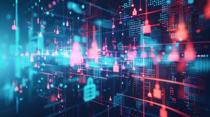 Obraz premium Glowing Fiber Optics Connection with Global Network and Digital Data Patterns