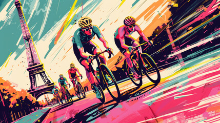 Road bike/bicycle race illustration, highlighting the charm of competitive sports