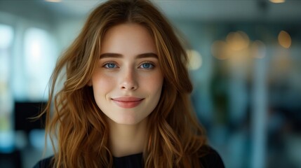 Obraz premium A woman with long red hair and blue eyes