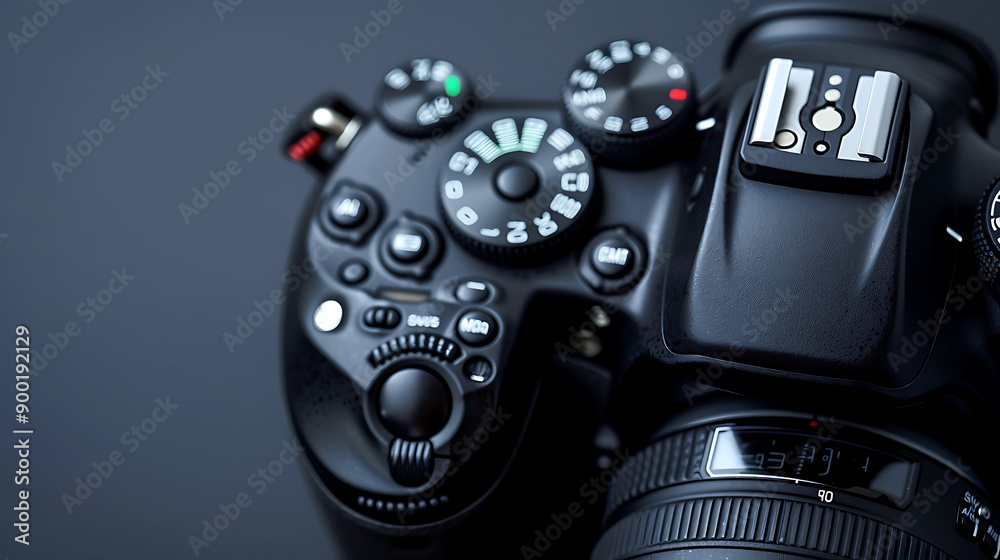 Poster close-up of a digital camera. large copyspace