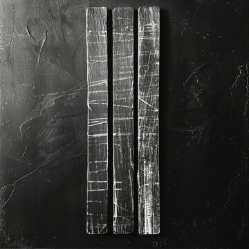 black and white tally stick four lines scratched over
