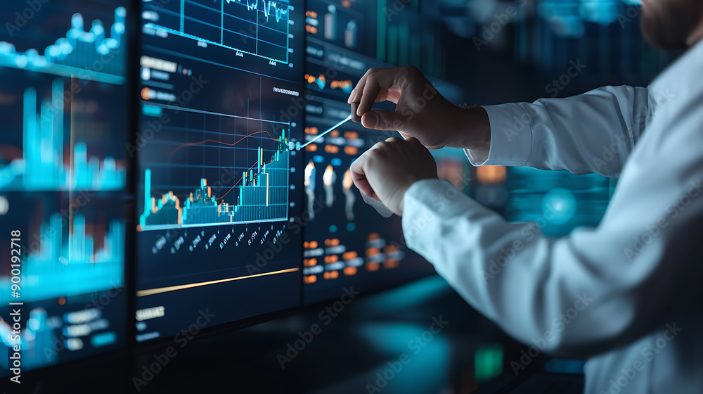 Aufkleber futuristic digital data flow with vibrant blue and red lights, representing technology, innovation a