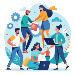 Community care, community help concept vector use for various. 