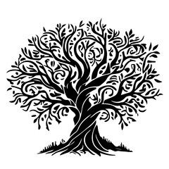 Obraz premium Silhouette of a Stylized Tree with Leafy Branches