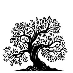 Silhouette of a Stylized Tree with Leafy Branches