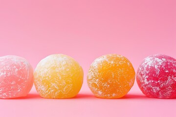 Obraz premium Colorful mochi on pink background, Japanese rice dessert