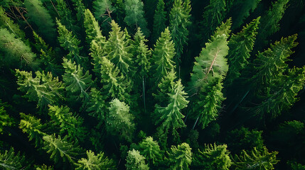 Fototapeta premium Aerial top view of summer green trees in forest in rural Finland.