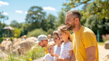 Happy kid with family enjoying special day at the zoo.