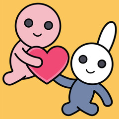 A couple of rabbits  vector holding a heart, community care, community help concept, use for various. 