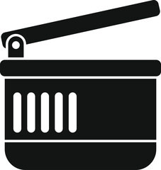 Black silhouette of an empty shopping basket with its handle raised, ready to be filled with groceries