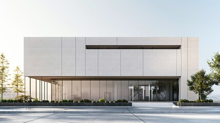 Obraz premium Modern Office Building Facade with Glass Windows and Concrete Walls. generative ai illustration.