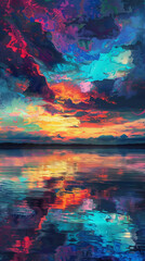 Abstract sunset over water with colorful sky