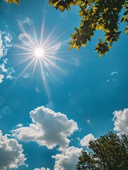 Fototapeta premium Intense summer heat with scorching sunlight in clear sky at midday.