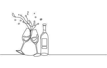glass of champagne or wine glass line art style illustration vector eps, Winehouse Continuous Line Illustration, Glass of wine in continuous line art drawing style. Minimalist black line sketch.
