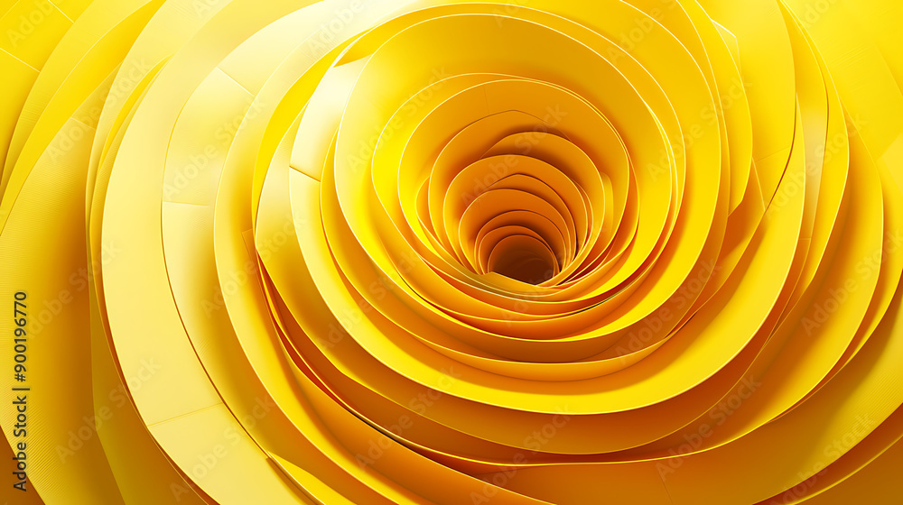Poster Abstract folded paper effect. Bright colorful yellow background. Maze made of paper. 3d rendering