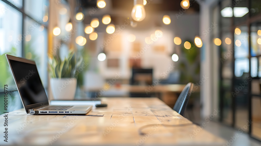 Poster Abstract blurred office interior room. blurry working space with defocused effect. use for background or backdrop in business concept