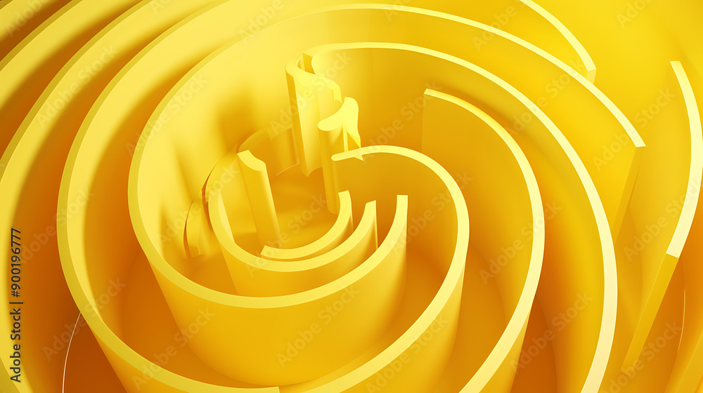 Poster Abstract folded paper effect. Bright colorful yellow background. Maze made of paper. 3d rendering