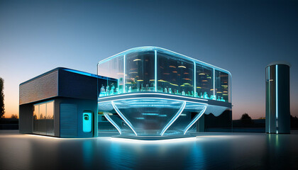 A futuristic laboratory with advanced technology and sleek design, ideal for sci-fi, innovation, or high-tech concept visualizations.