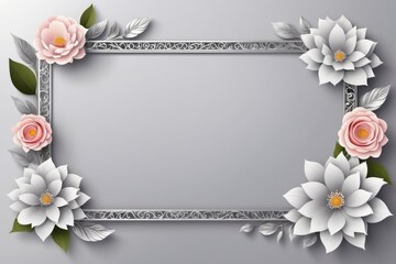 white pink purple floral frame with delicate blossom and green leaves for spring card design on purple background