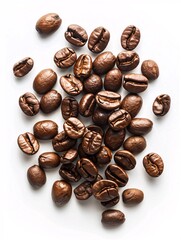 Coffee beans that have been cooked and are separate from their surroundings.