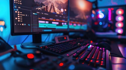 Close-Up Photo of Video Editing on Dual Monitors in Studio