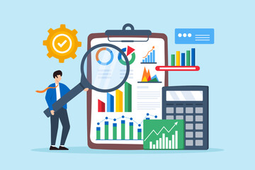 Reviewing financial statements for accuracy, ensuring compliance with regulations, audit analysis concept vector illustration. Business analyst auditing documents