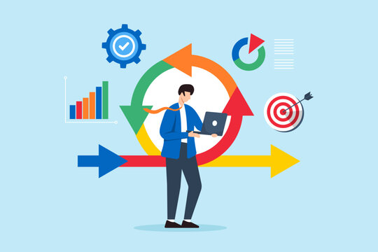 Guiding organizations through transitions, managing resistance and organizational concept vector illustration. Business analyst leading change management process