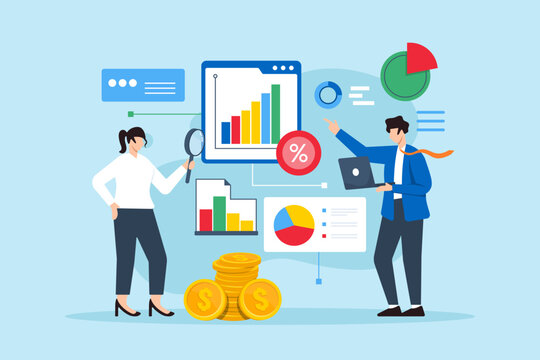 Economic impact analysis, assessing effects of economy changes, macroeconomic, forecasting concept vector illustration, business analyst analyzing indicators