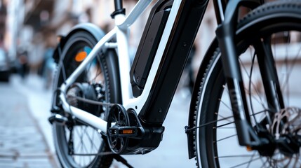 Obraz premium Electric bicycle with detachable battery, urban mobility, clean transportation