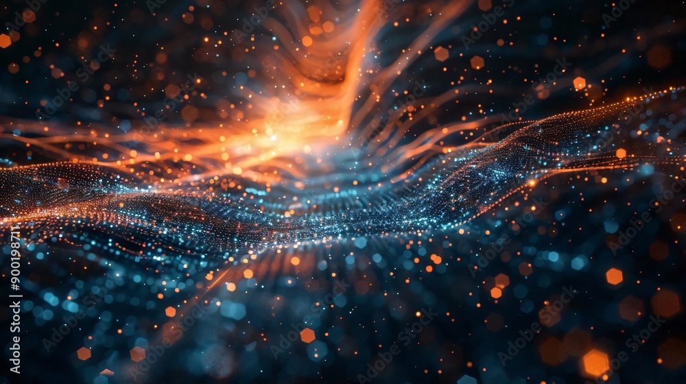 Poster dynamic abstract waves of light and color create a mesmerizing visual display, showcasing energy and