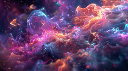 Obraz premium A vibrant cosmic nebula with swirling colors and ethereal forms, creating a stunning visual representation of deep space.