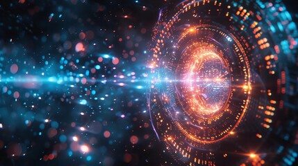 Fototapeta premium Vibrant cosmic illustration featuring colorful particles and light beams, creating a mesmerizing digital universe effect.