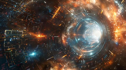 A mesmerizing space tunnel filled with vibrant colors and swirling lights, evoking a sense of adventure and discovery.