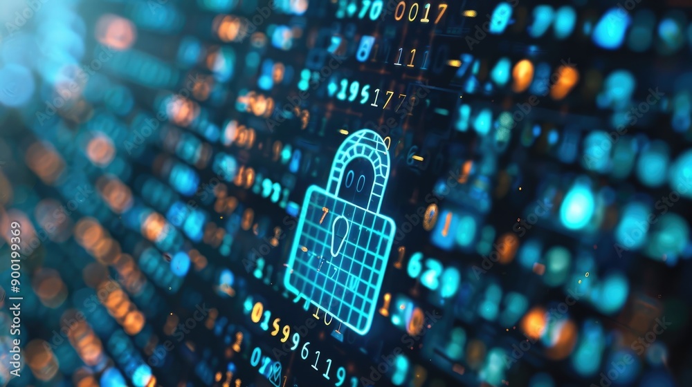 Fototapete detailed macro photo of secure software code with emphasis on security lock symbol