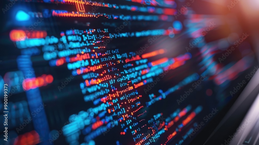 Poster detailed macro photo of secure software code with emphasis on security lock symbol