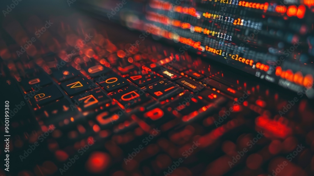 Fototapete detailed macro photo of secure software code with emphasis on security lock symbol