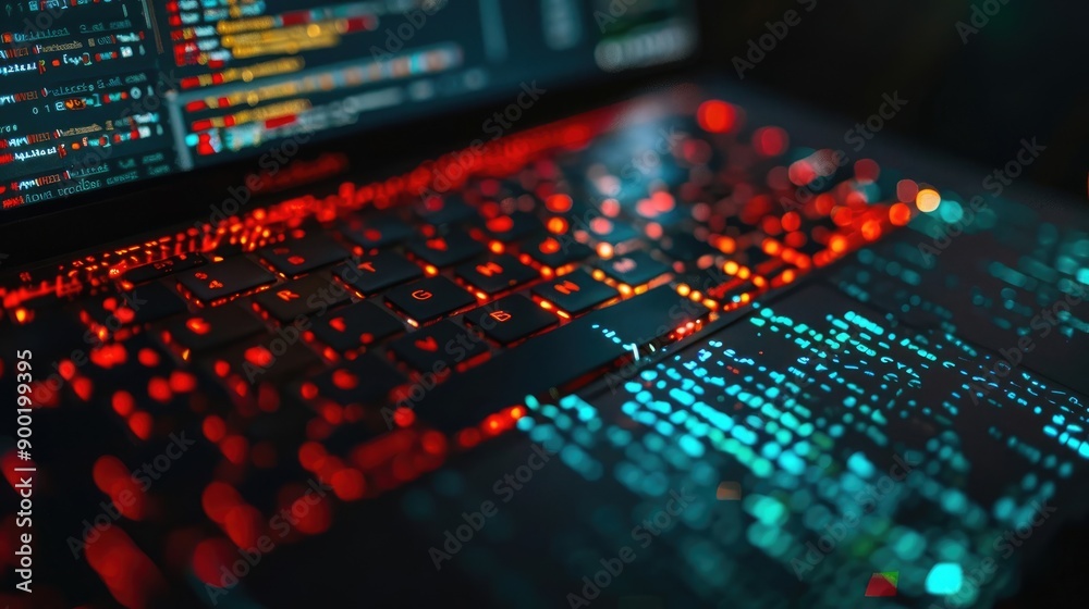 Poster detailed macro photo of secure software code with emphasis on security lock symbol