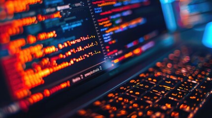 Fototapeta premium Detailed Macro Photo of Secure Software Code with Emphasis on Security Lock Symbol